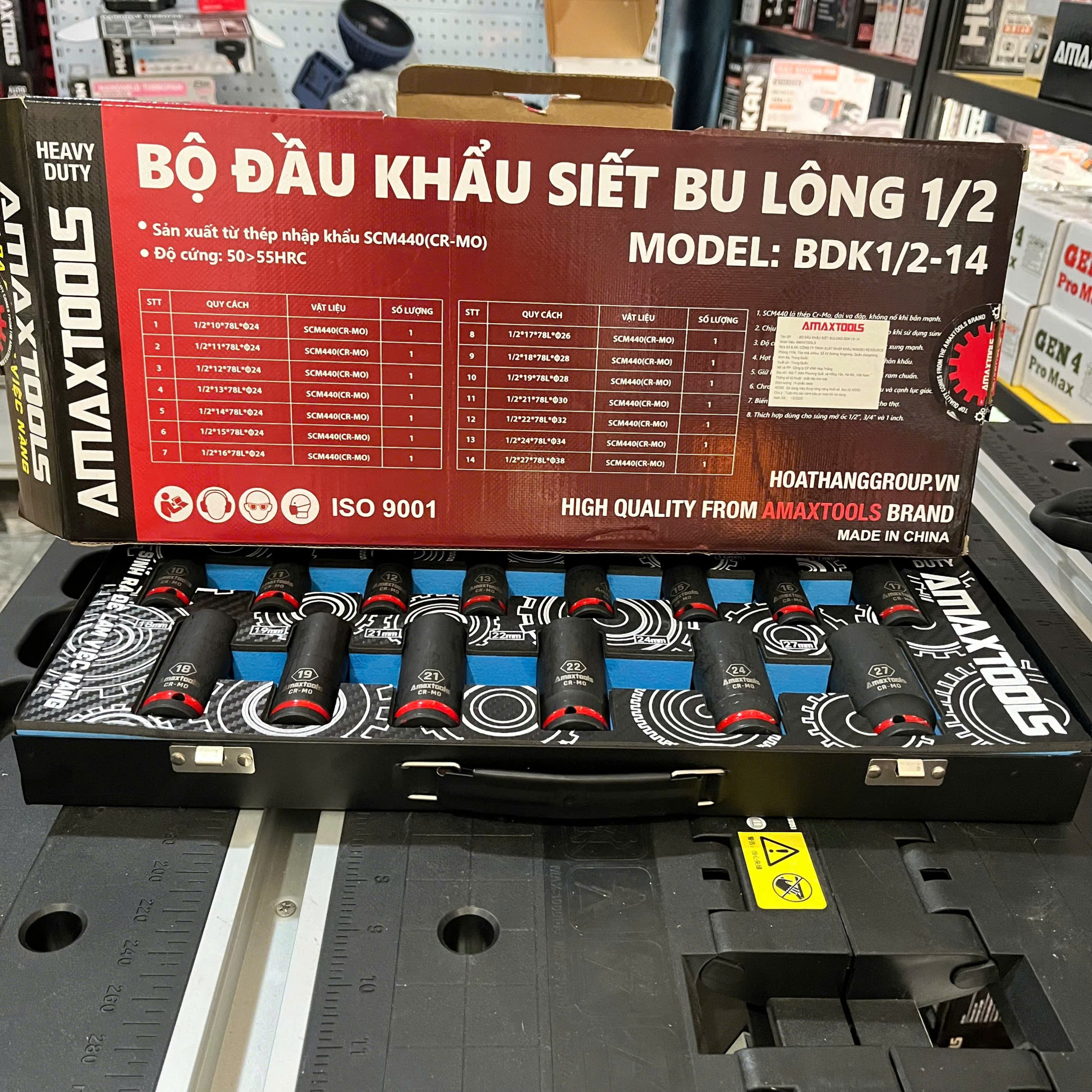Bộ Túy Dùng Cho Máy Bu Lông 14 Món 1/2" Amaxtools BDK1/2-14