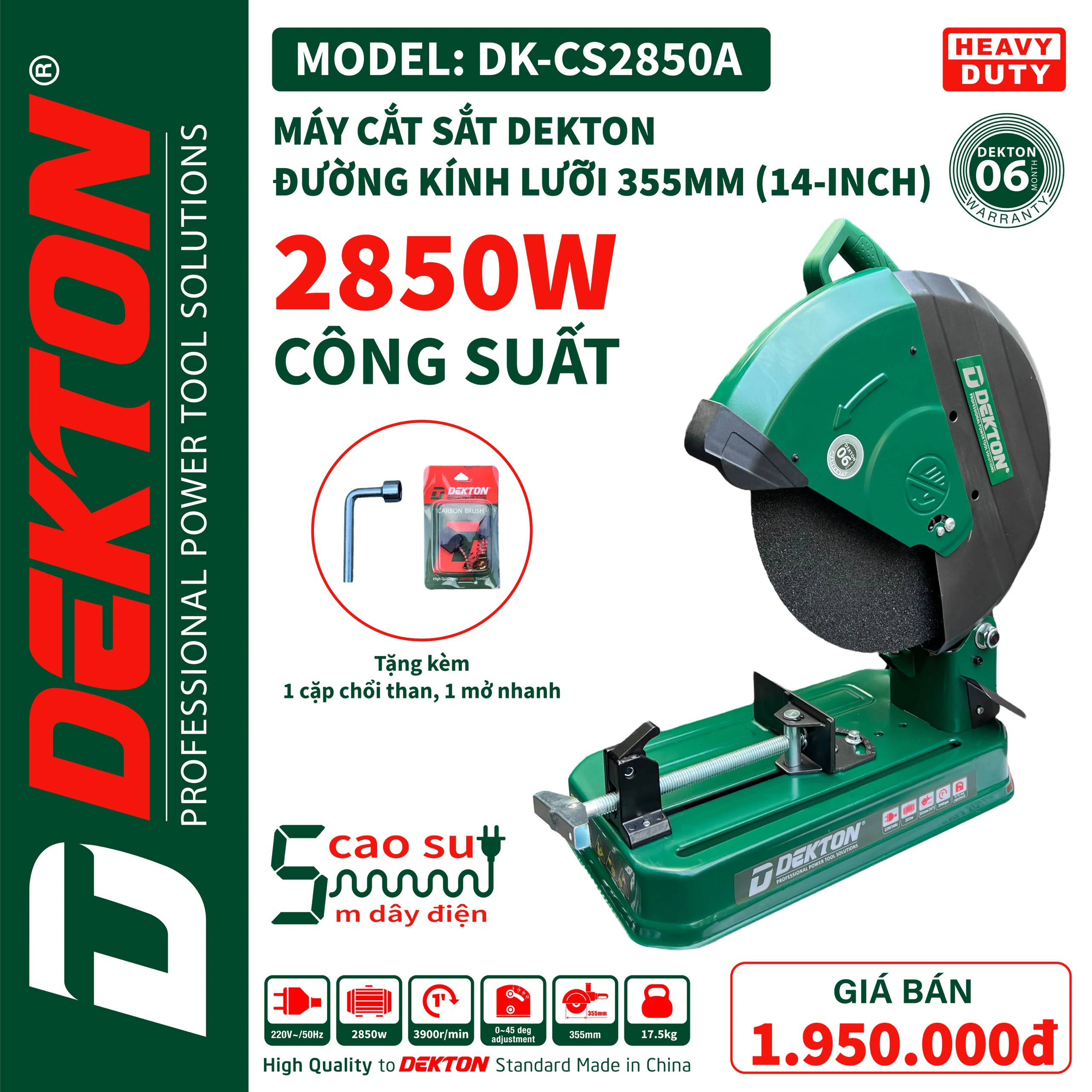 Máy cắt sắt DEKTON DK-CS2850A mạnh mẽ, lưỡi cắt sắc bén, cắt nhanh và chính xác, thiết kế bền bỉ, an toàn, phù hợp cho công việc gia công sắt chuyên nghiệp.