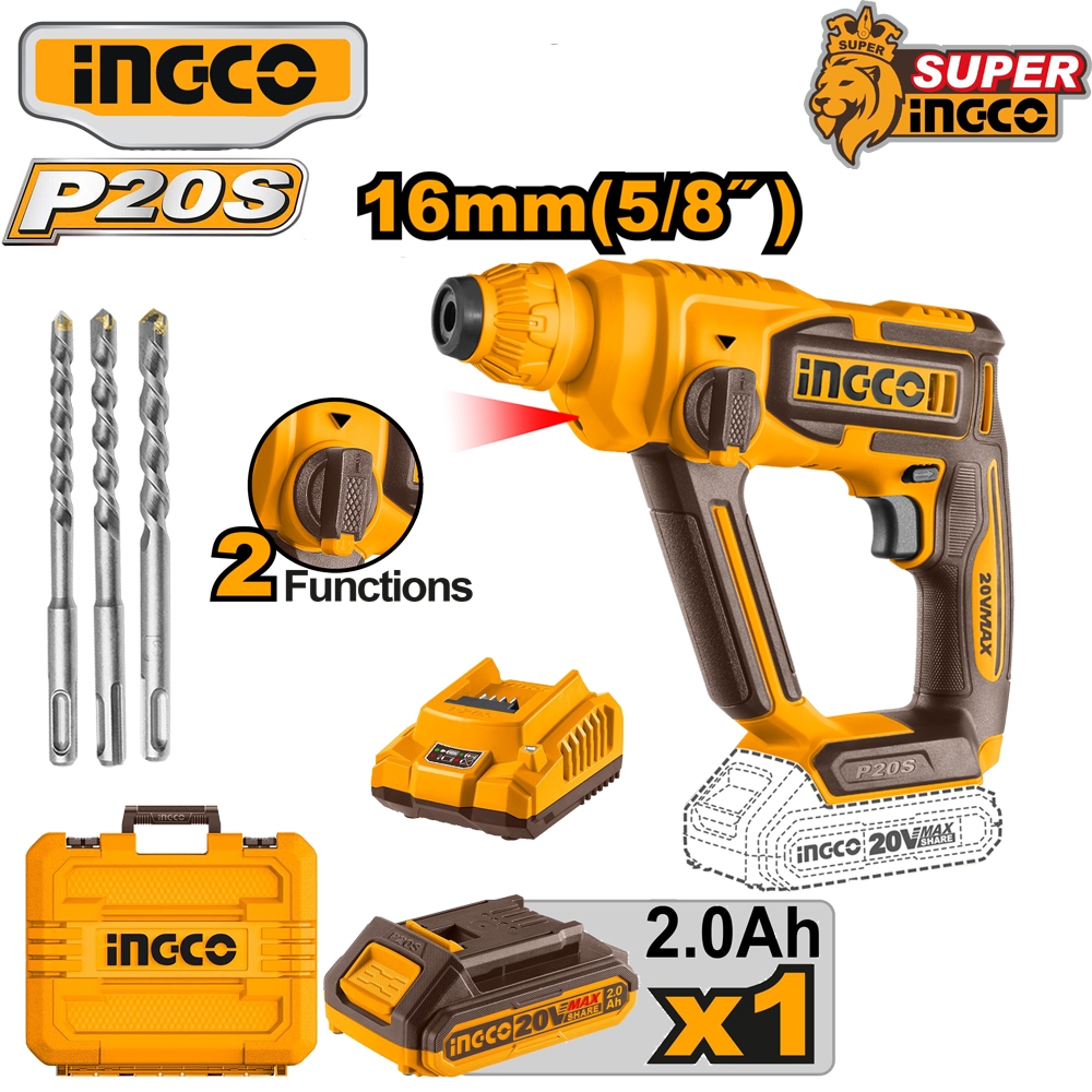Máy khoan bê tông 2 chức năng dùng pin 20V Ingco CRHLI201681/CRHLI20168