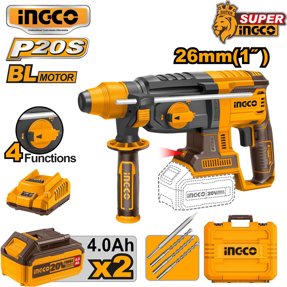 MÁY KHOAN ĐỤC BÊ TÔNG 20V INGCO CRHLI202287/CRHLI20228 - Động Cơ Không Chổi Than