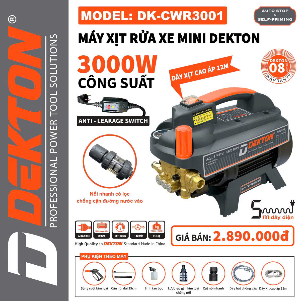 Máy rửa xe công suất 3000w Dekton DK-CWR3001