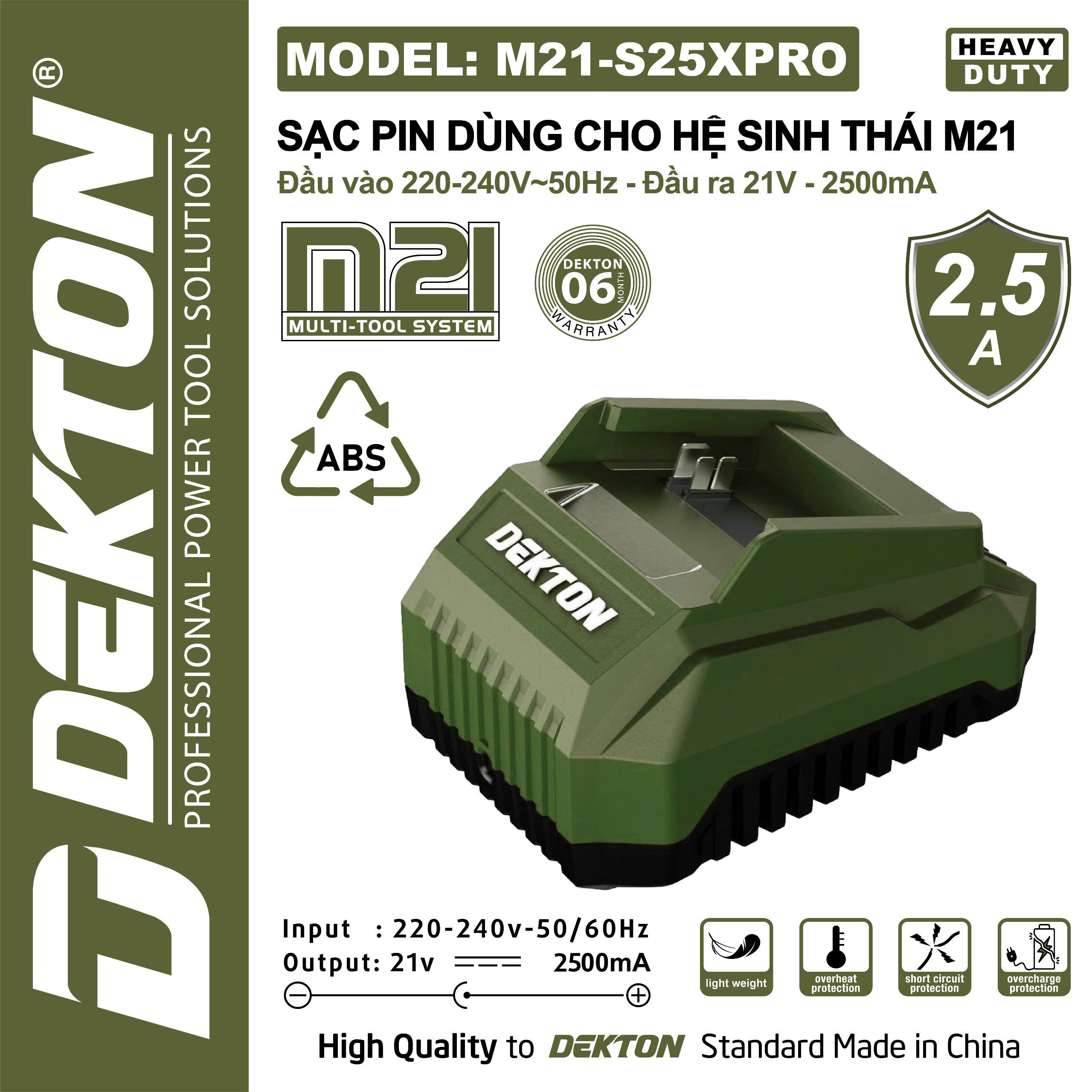 Sạc pin 2.5A Dekton M21-S25XPRO chân pin phổ thông