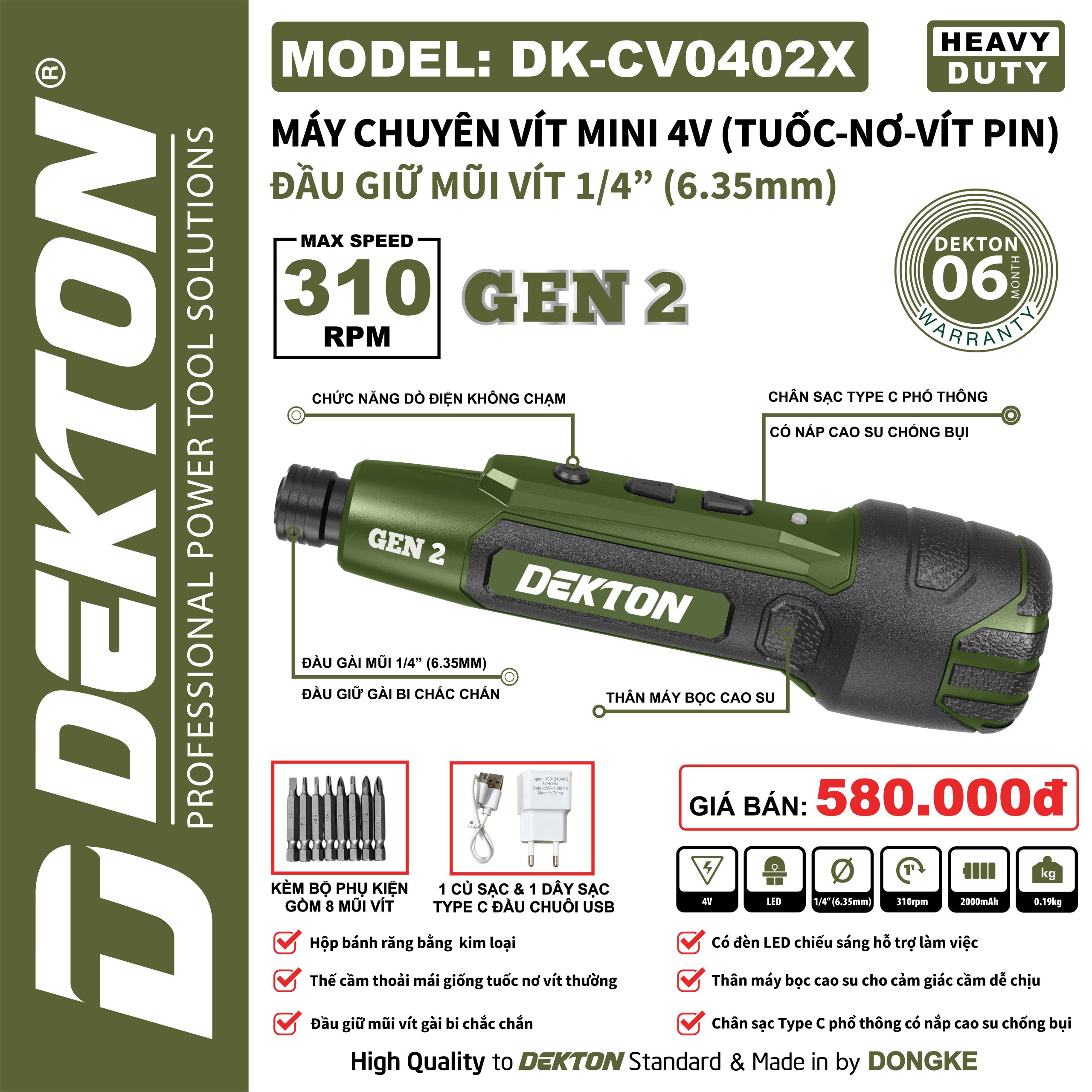 Tua vít điện mini cầm tay Dekton DK-CV0402X