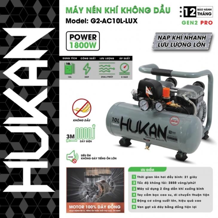 Máy nén khí không dầu 10 lít 2HP (GEN2 PRO) HUKAN G2-AC10L-LUX