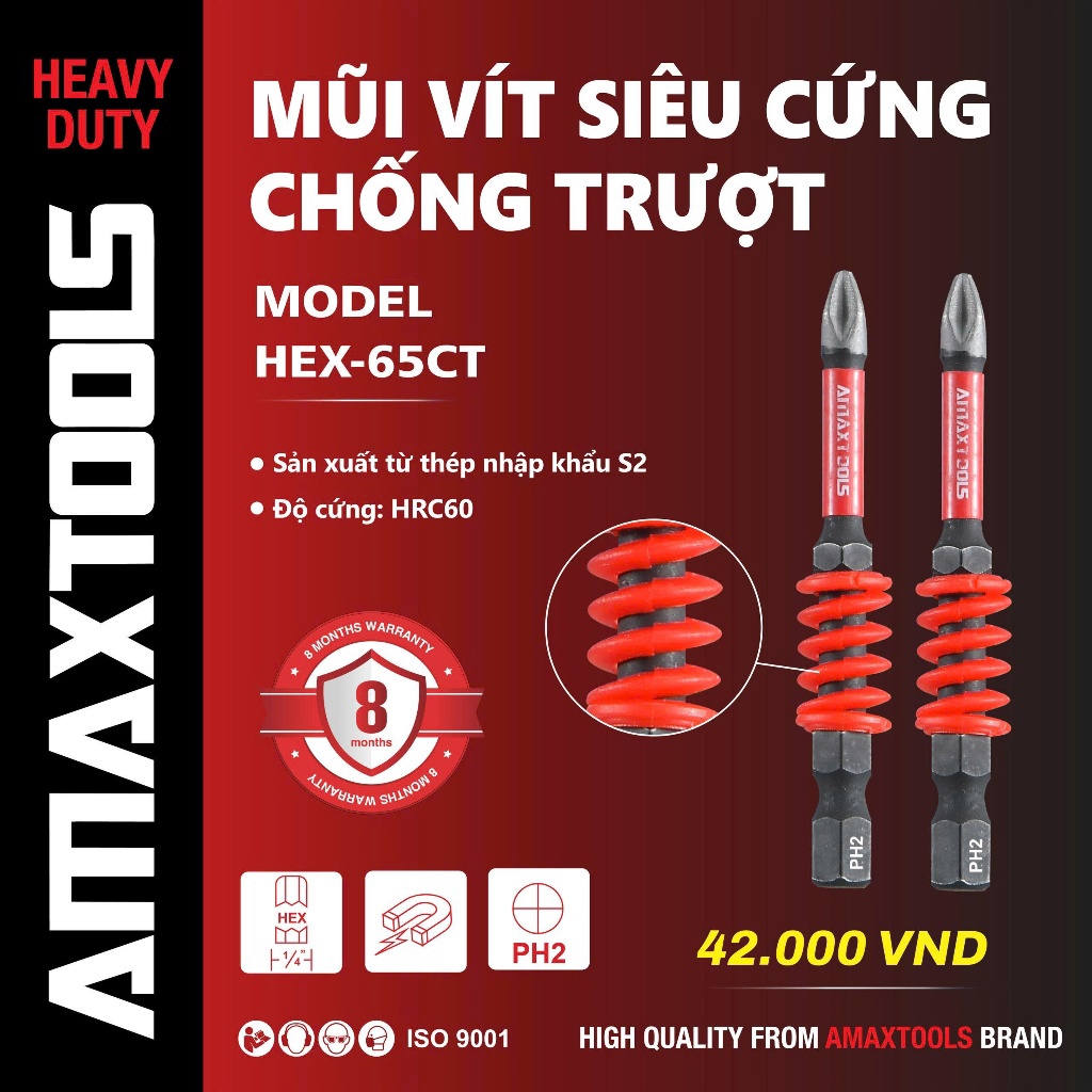 MŨI VÍT CHỐNG TRƯỢT AMAXTOOLS HEX 65CT