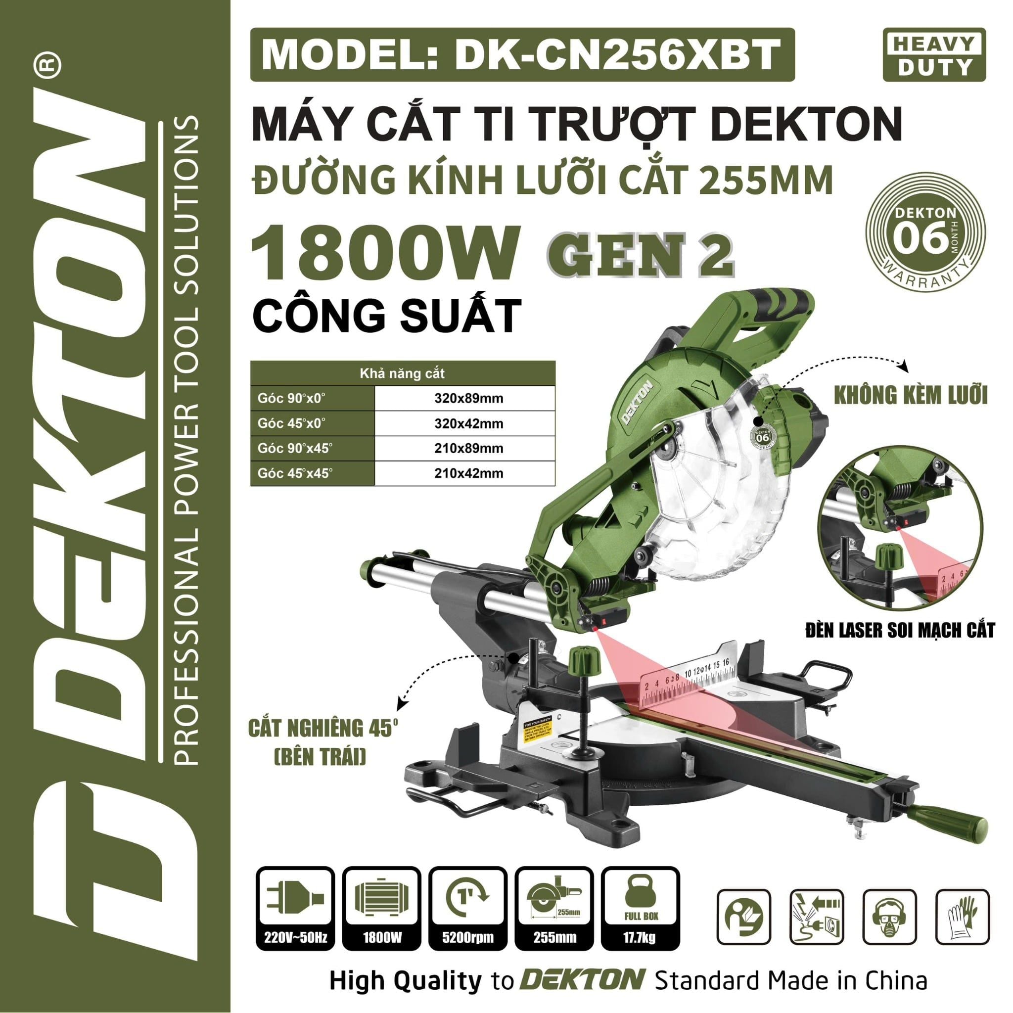 Máy cắt trượt 255MM DEKTON DK-CN256XBT 1800W