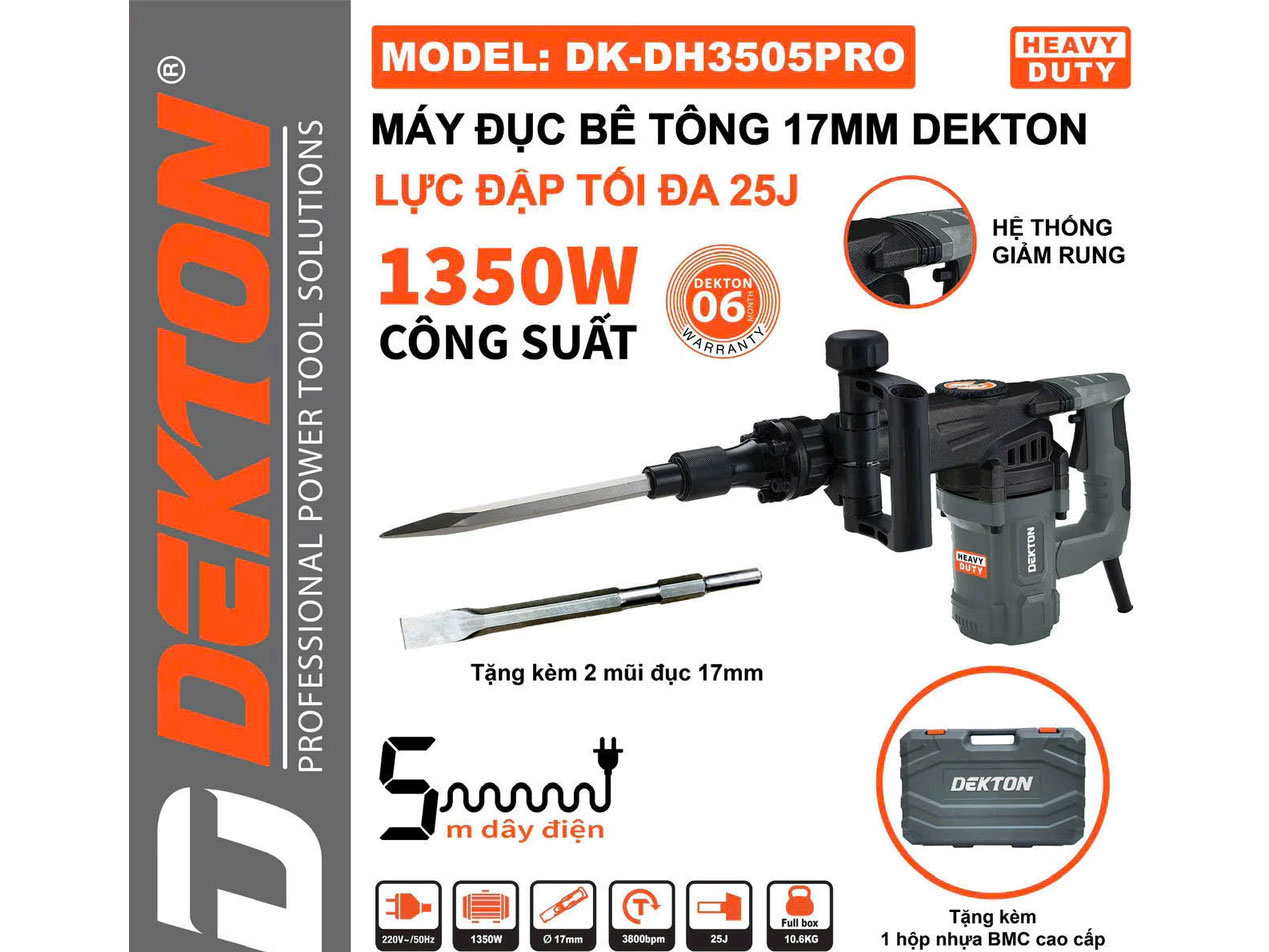Máy Đục Bê Tông 17mm Dekton DK-DH3505PRO 1350W 25J Dây Nguồn 5M