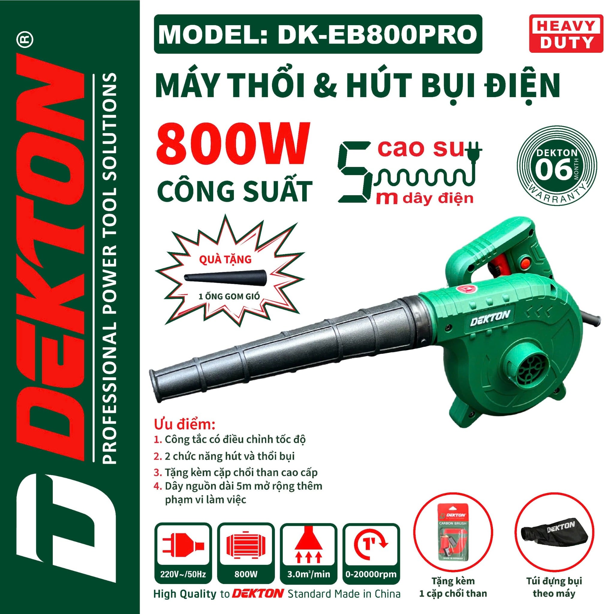 Máy Thổi Hút Bụi Dekton DK-EB800PRO 800W Xanh