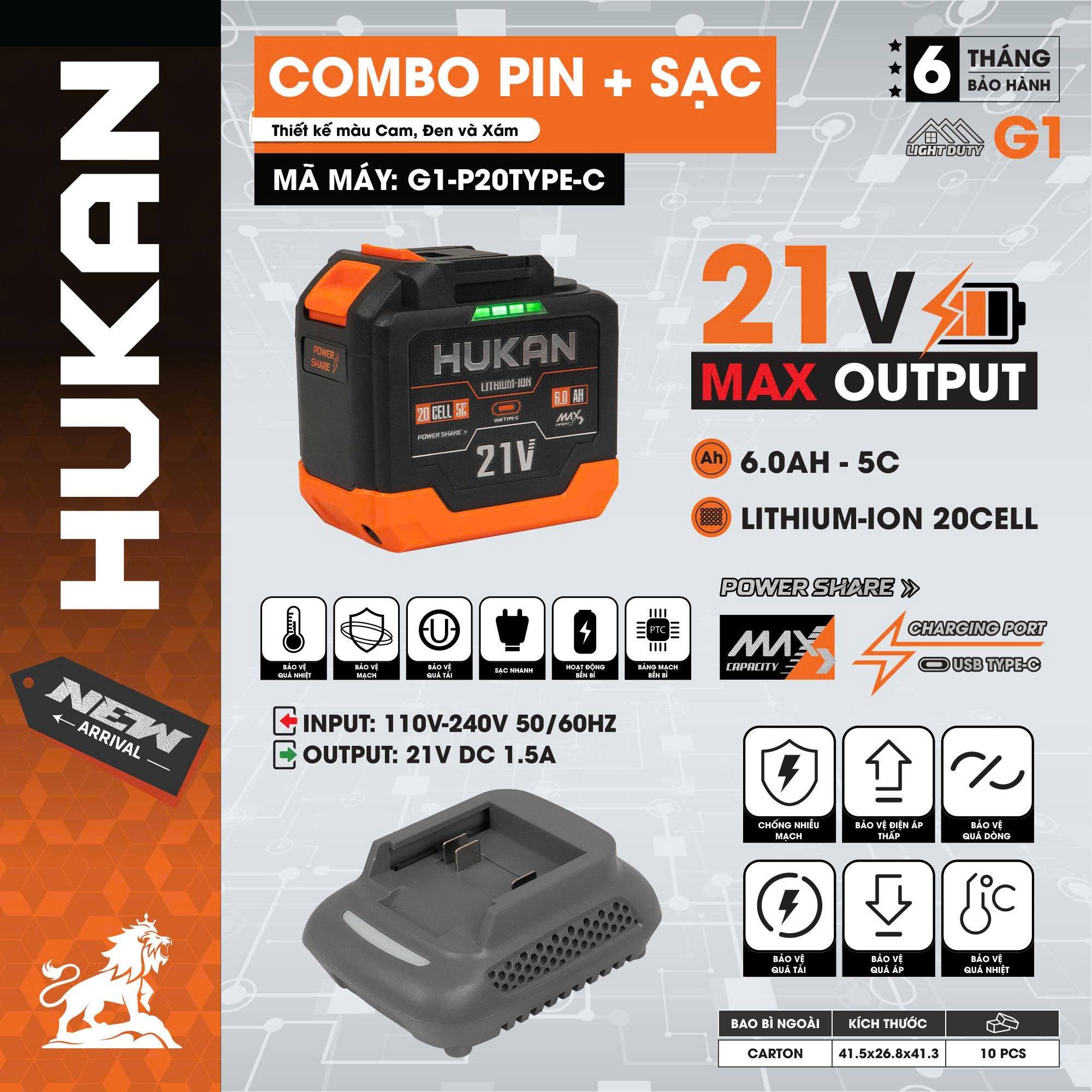 Combo pin và sạc Hukan G1-P20TYPE-C