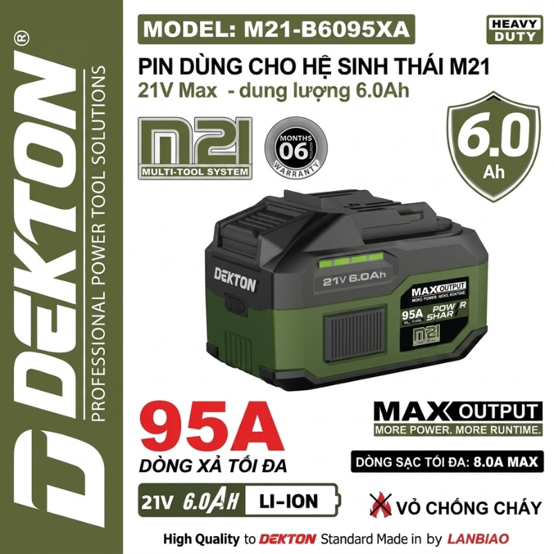 Pin Dekton 21V 6.0Ah 96A M21-B6095XA