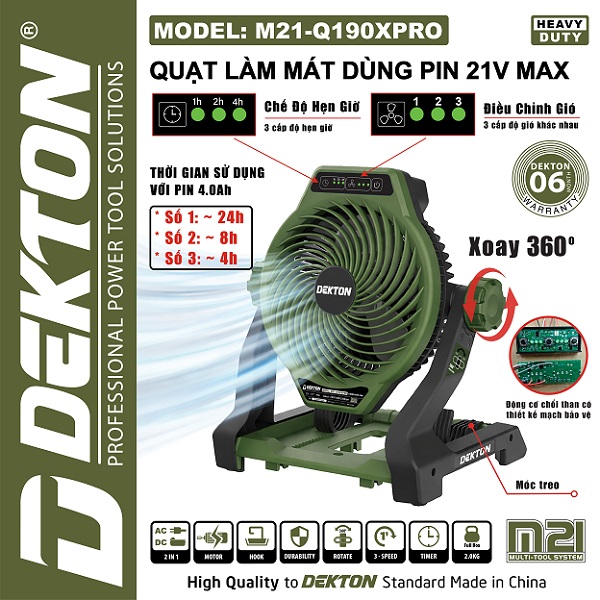 Quạt Dùng Pin 21V Max Dekton M21-Q190XPRO