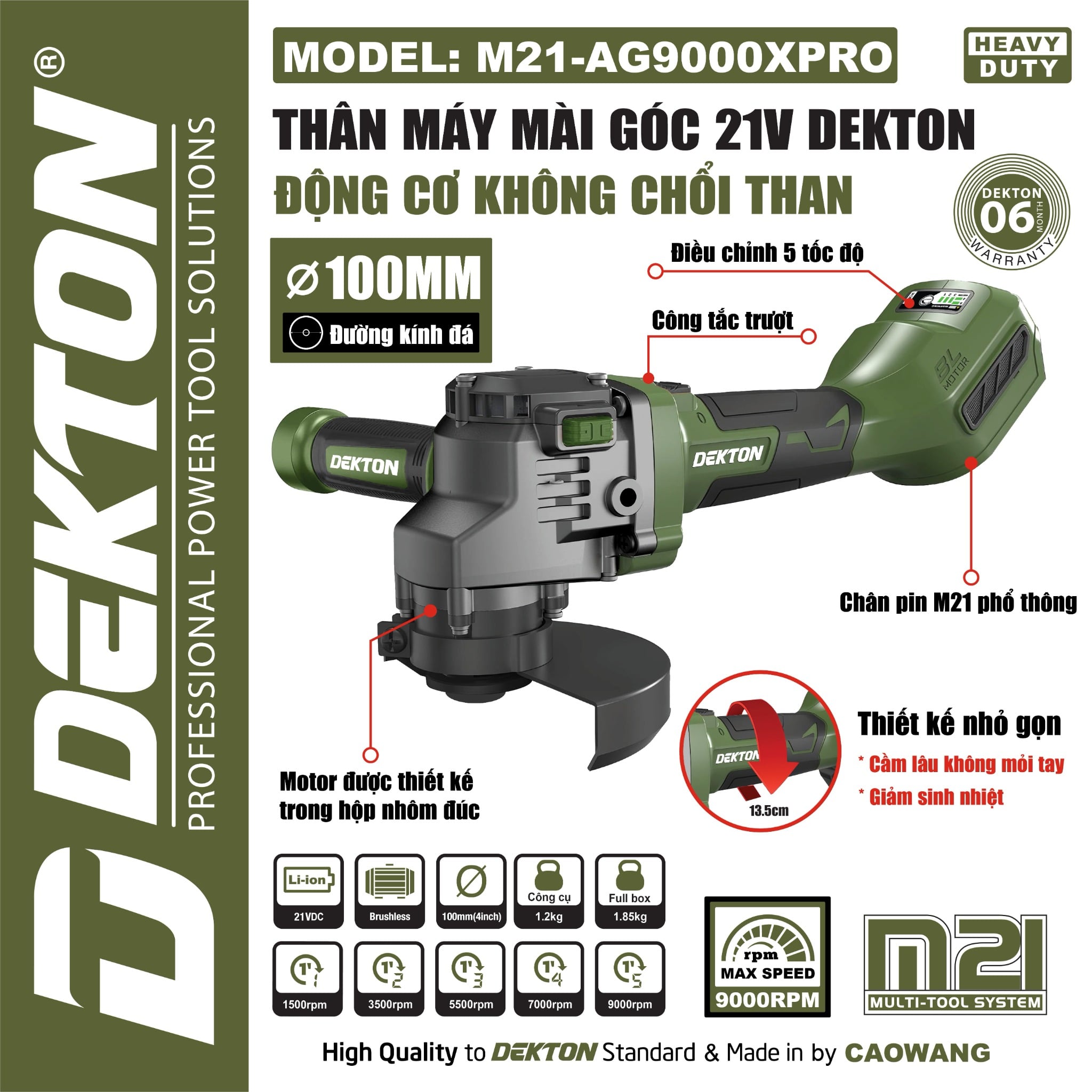 Thân Máy Mài Góc Dùng Pin 21V Dekton M21-AG9000XPRO
