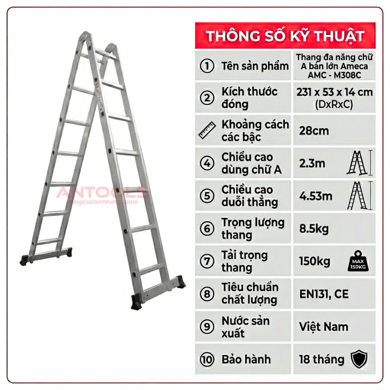 Thang Chữ A Đa Năng Bản Lớn Ameca ACM-M308C