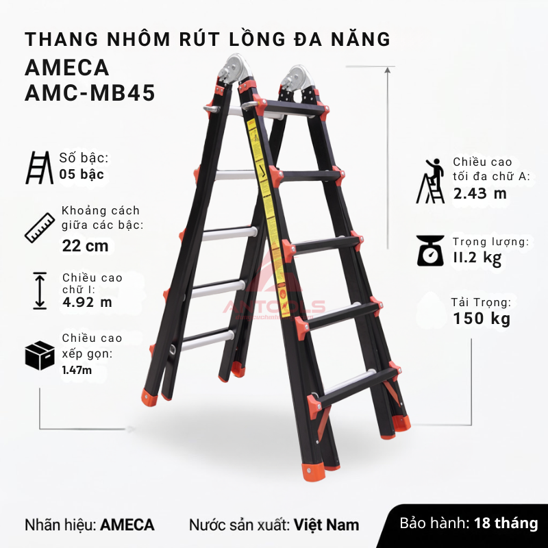 Thang Nhôm Rút Lồng Đa Năng Ameca AMC-MB45